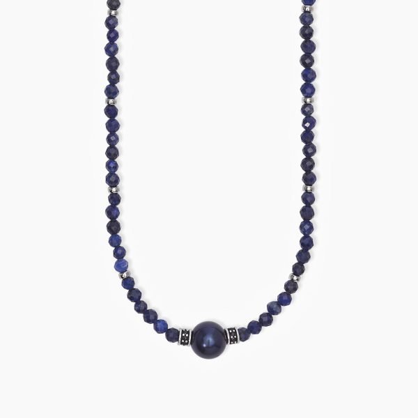 Collana in argento con agata nera e perla grigia SUNSET