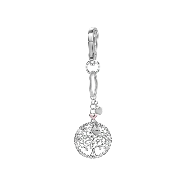 PORTACHIAVI DONNA IN ACCIAIO CON ALBERO DELLA VITA E CUORE IP ROSE