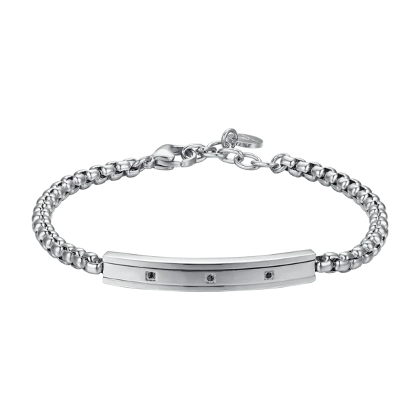 BRACCIALE UOMO IN ACCIAIO ELEMENTO CON CRISTALLI NERI