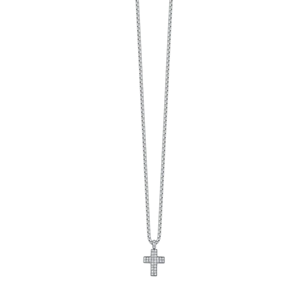 COLLANA UOMO IN ACCIAIO CON CROCE CON CRISTALLI