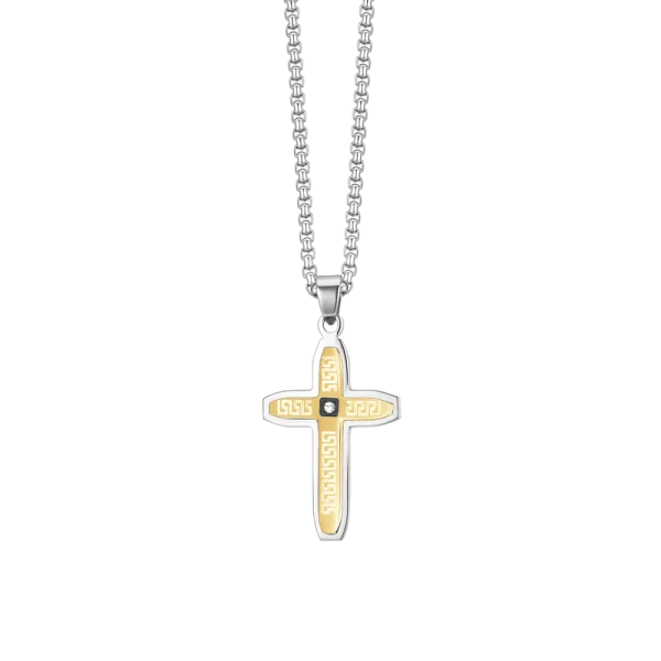COLLANA UOMO IN ACCIAIO CROCE IN ACCIAIO ED ACCIAIO IP GOLD