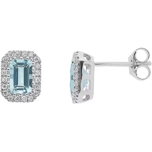 Orecchini in Oro Diamanti e Acquamarina Ottagonale