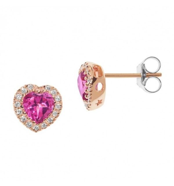 Orecchini in Oro Diamanti e Topazi Rosa cuore