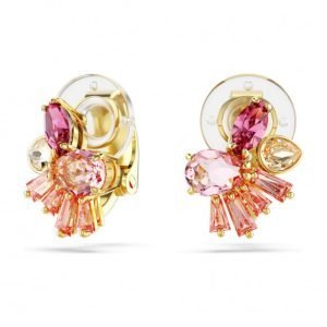Orecchini a clip Gema, Taglio misto, Fiore, Rosa, Placcato color oro