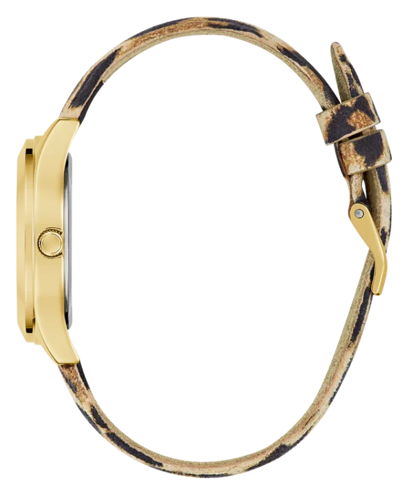 GUESS Ladies Leopard Gold Tone Analog Watch