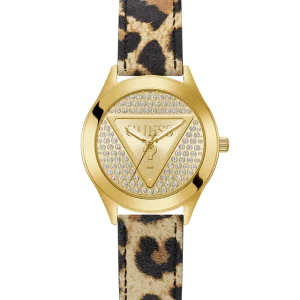 GUESS Ladies Leopard Gold Tone Analog Watch