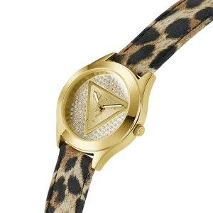 GUESS Ladies Leopard Gold Tone Analog Watch