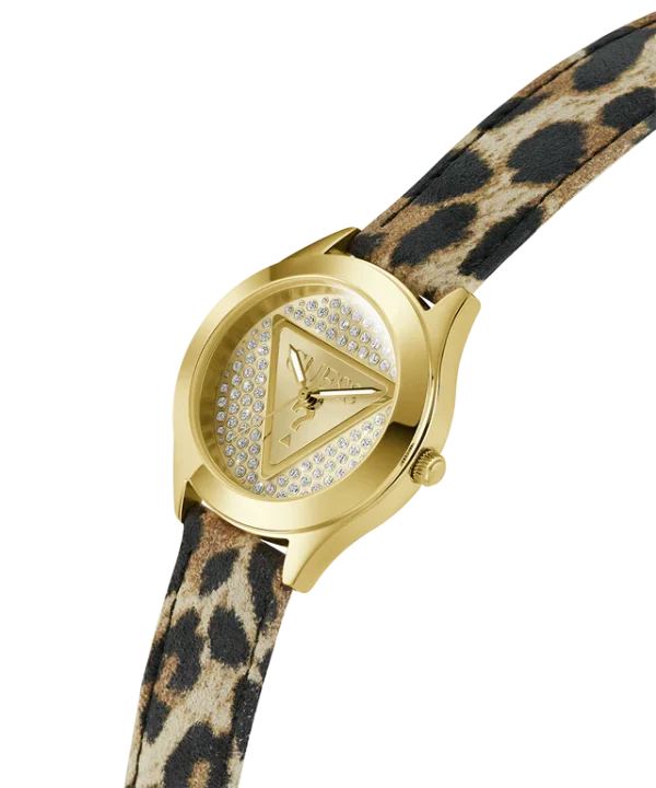 GUESS Ladies Leopard Gold Tone Analog Watch