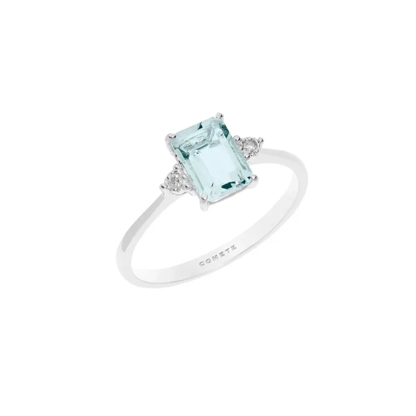 Anello in Oro Diamanti e Acquamarina Ottagonale, Fantasia di Acquamarina