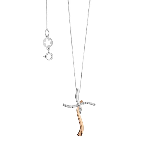Collana croce bicolore in Oro e Diamanti Collezione Croci