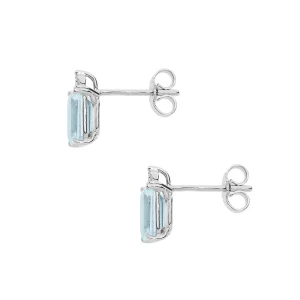 Orecchini in Oro Diamanti e Acquamarina Ottagonale Fantasia di Acquamarina