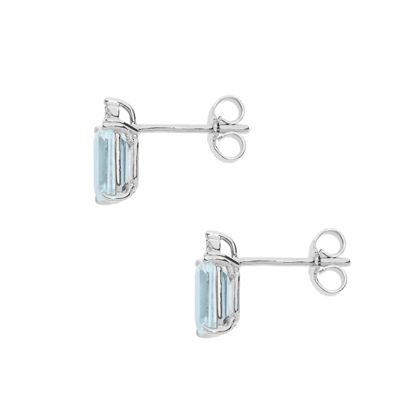 Orecchini in Oro Diamanti e Acquamarina Ottagonale Fantasia di Acquamarina