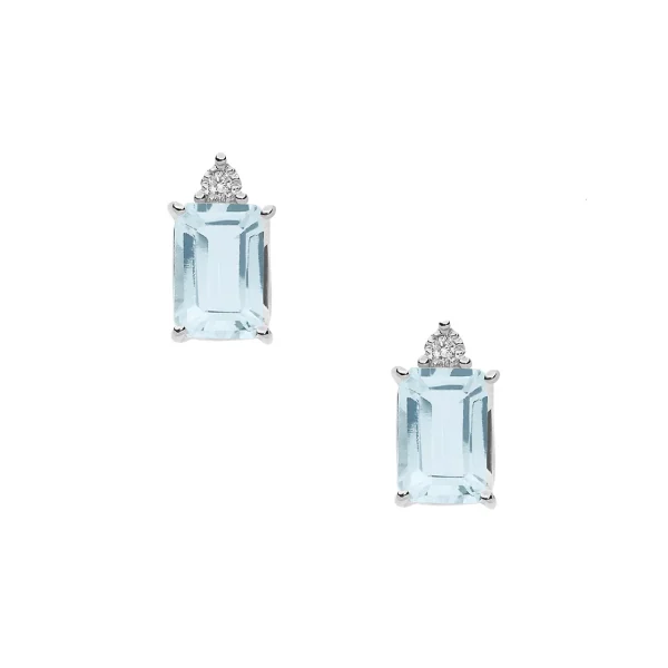 Orecchini in Oro Diamanti e Acquamarina Ottagonale Fantasia di Acquamarina