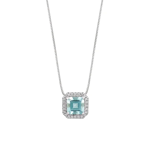 Girocollo in Oro bianco e Diamanti Acquamarina ottagonale, Azzurra Prestige