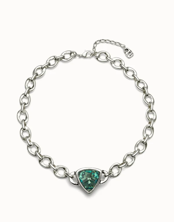 Ciondolo a maglia placcato argento Sterling con un cristallo