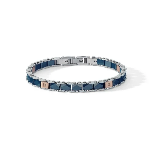 Bracciale in Acciaio pdv rose, ceramica blu e zirconi bianchi