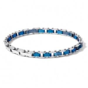 Bracciale in Acciaio con Pvd e Ceramica blu, Zircone bianco