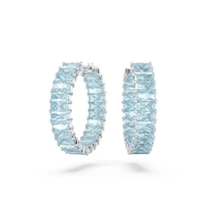 Orecchini a cerchio Matrix Taglio baguette, Blu, Placcato rodio