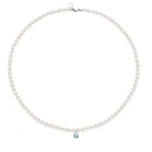 Collana Filo Perle Acquadolce in Oro, Diamanti e Acquamarina