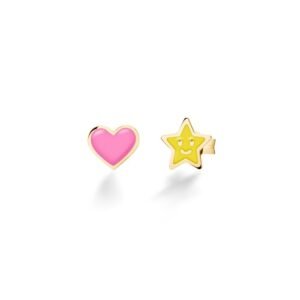 Orecchini Fortuna con cuore e stella in oro giallo
