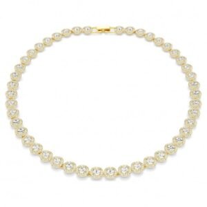 Collana Tennis Una Angelic Taglio Round, Bianca, Placcato color oro