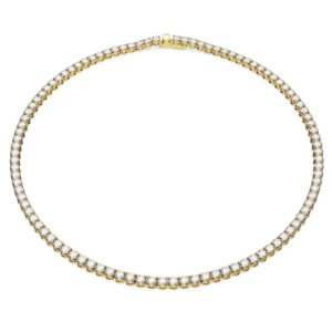 Collana Matrix Tennis Taglio Round, Bianca, Placcato color oro