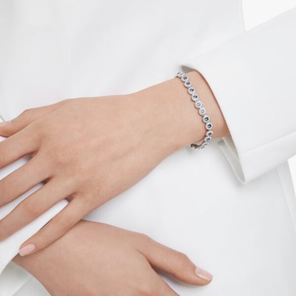 Bracciale Tennis Una Angelic Taglio Round, Blu, Placcato rodio