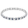 Bracciale Tennis Una Angelic Taglio Round, Blu, Placcato rodio