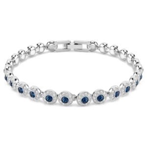 Bracciale Tennis Una Angelic Taglio Round, Blu, Placcato rodio