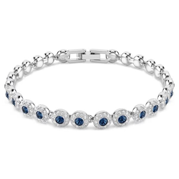 Bracciale Tennis Una Angelic Taglio Round, Blu, Placcato rodio