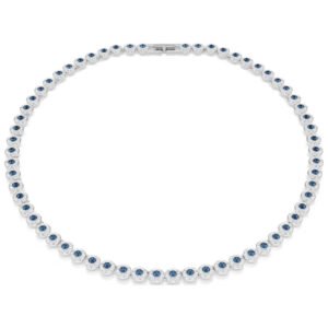 Collana Tennis Una Angelic Taglio Round, Blu, Placcato rodio