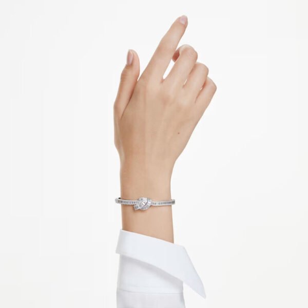 Bracciale rigido Matrix Taglio baguette, Nodo, Bianco, Placcato rodio M