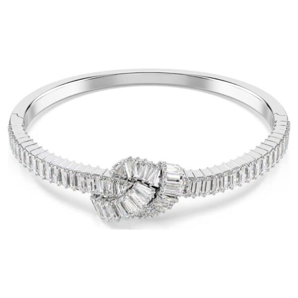 Bracciale rigido Matrix Taglio baguette, Nodo, Bianco, Placcato rodio M
