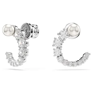 Orecchini a cerchio Matrix Crystal Pearl, Taglio Round, Bianchi, Placcato rodio