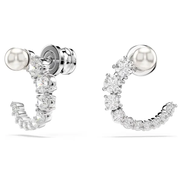 Orecchini a cerchio Matrix Crystal Pearl, Taglio Round, Bianchi, Placcato rodio