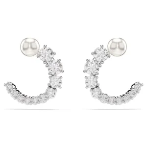 Orecchini a cerchio Matrix Crystal Pearl, Taglio Round, Bianchi, Placcato rodio