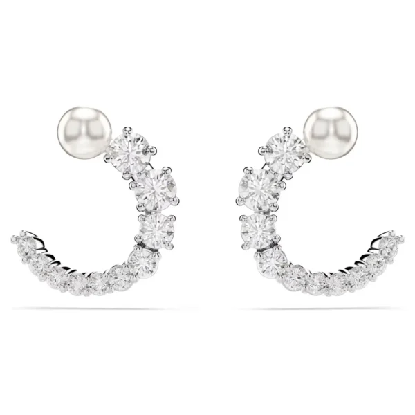 Orecchini a cerchio Matrix Crystal Pearl, Taglio Round, Bianchi, Placcato rodio
