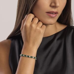 Bracciale in argento con smeraldi sintetici Battito