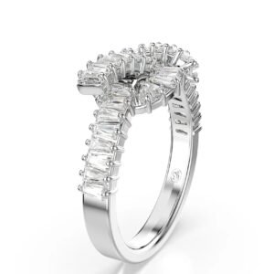 Anello Matrix Taglio baguette, Nodo, Bianco, Placcato rodio 58