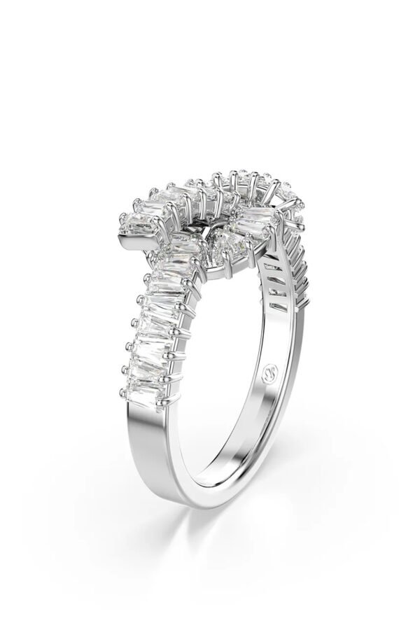 Anello Matrix Taglio baguette, Nodo, Bianco, Placcato rodio 58