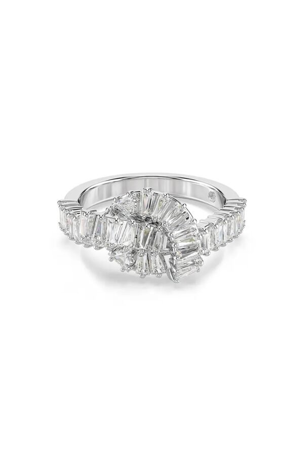 Anello Matrix Taglio baguette, Nodo, Bianco, Placcato rodio 58