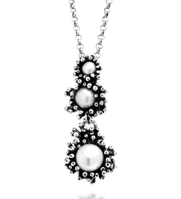 pendente anemone mini Collana in Argento 925 e perle naturali