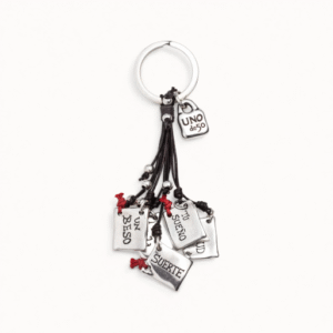 Portachiavi con messaggio in argento Sterling con particolari in cuoio