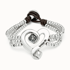 Bracciale di perline con cuore placcato argento Sterling con cristallo nero