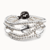 Bracciale a tre giri in cuoio marrone e particolari placcati argento Sterling