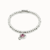 Bracciale a sfere placcate argento Sterling con cuore con cristallo rosa