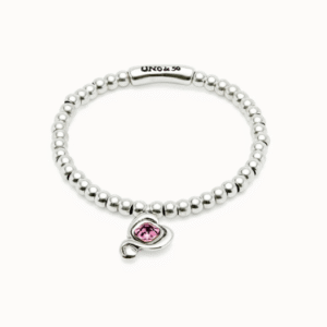 Bracciale a sfere placcate argento Sterling con cuore con cristallo rosa
