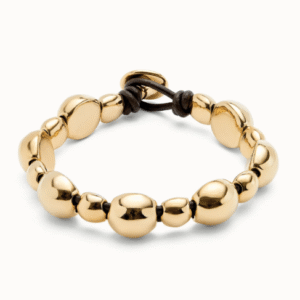 Bracciale in cuoio con perline placcate oro 18k