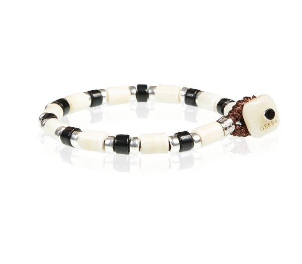 Bracciale in argento con filo cerato, pietre dure e murrine nere