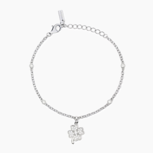 Bracciale in argento con catena e quadrifoglio